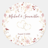 Bourgondië en Blush Wildflower bruiloft Ronde Sticker (Voorkant)
