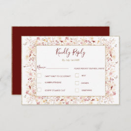 Bourgondië en Blush Wildflower bruiloft RSVP Kaartje