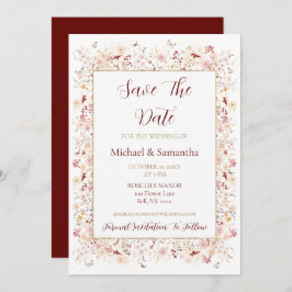 Bourgondië en Blush Wildflower bruiloft Save The Date
