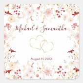 Bourgondië en Blush Wildflower bruiloft Vierkante Sticker (Voorkant)