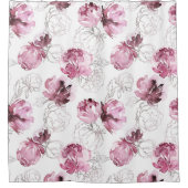 Bourgondië en Carmine Schetste Waterverf Flowers Douchegordijn (Voorkant)