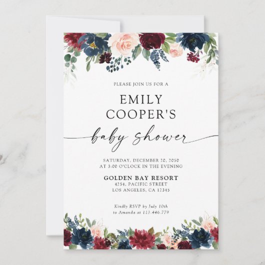 Bourgondië en de Marine Baby shower Uitnodiging (Voorkant)