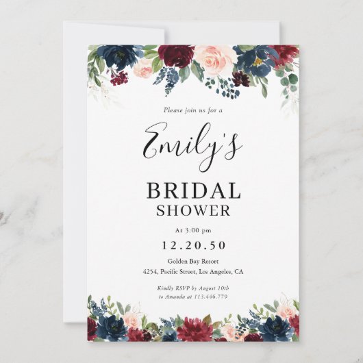 Bourgondië en de marine bruidsdouche uitnodiging (Voorkant)