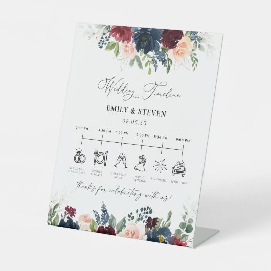 Bourgondië en de marine bruiloft tijdlijn teken reclamebord met voetstuk (Voorkant)