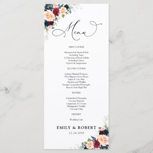 Bourgondië en de Marine Wedding Ceremony Menu (Voorkant)