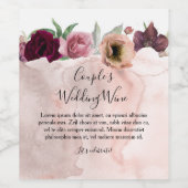 Bourgondië en Dusty Pink Floral bruiloft Wijn Etiket (Enkel label)