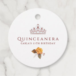 Bourgondië en Geel Bloemen Quinceanera Bedankjes Labels