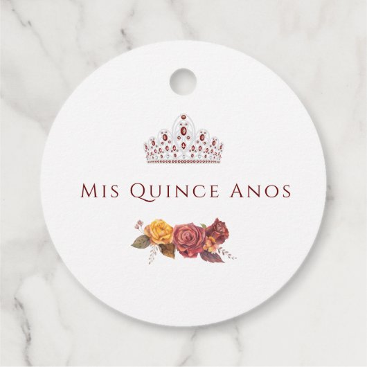 Bourgondië en Geel Bloemen Quinceanera Bedankjes Labels (Achterkant)