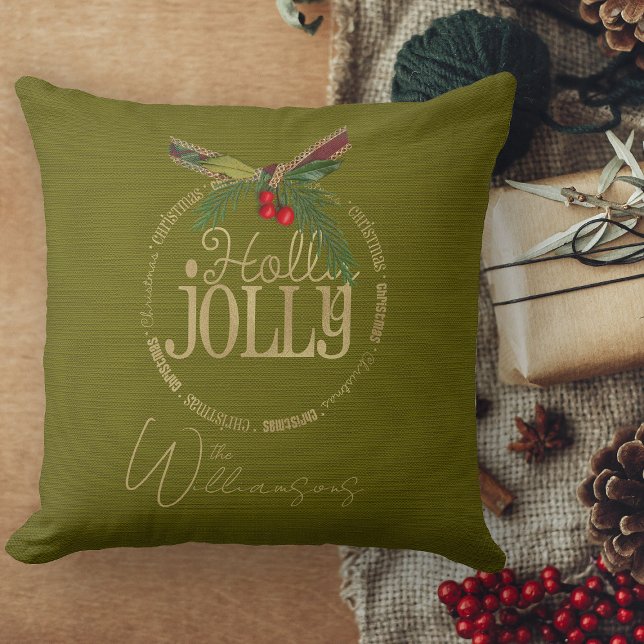 Bourgondië en glinsterende Holly Jolly Kerstmis Kussen (Christmas pillows personalized Christmas throw pillow for couch)