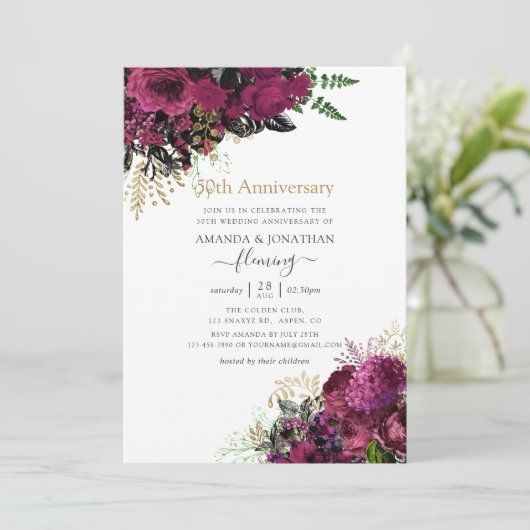  Bourgondië en Gold 50e bruiloft Jubileum Kaart (Staand voorkant)