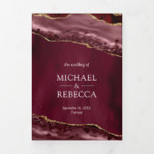 Bourgondië en Gold Agaat Foto Collage Bruiloft Drieluik Uitnodiging (Cover)