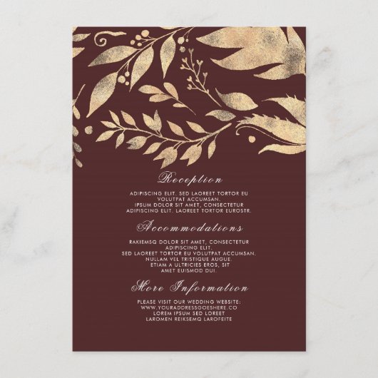 Bourgondië en Gold Fall Wedding Informatie Gast Informatiekaartje (Voorkant)