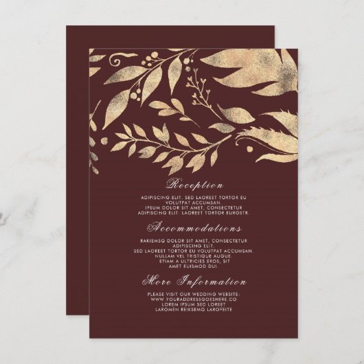 Bourgondië en Gold Fall Wedding Informatie Gast Informatiekaartje (Voorkant / Achterkant)