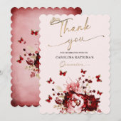 Bourgondië en Gold Quinceanera Dank u Kaart (Voorkant / Achterkant)