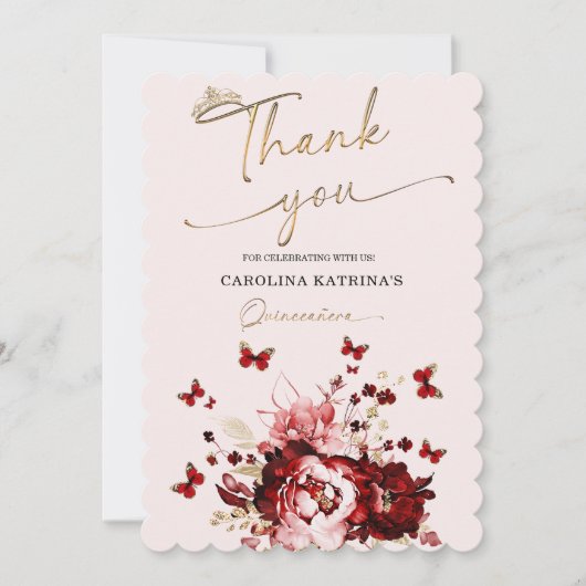 Bourgondië en Gold Quinceanera Dank u Kaart (Voorkant)