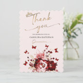 Bourgondië en Gold Quinceanera Dank u Kaart (Staand voorkant)