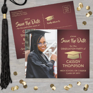 Bourgondië en Goud Afstuderen Foto Save the Date Briefkaart