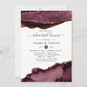 Bourgondie en goud agaat huwelijksrepetitie diner kaart (Voorkant)