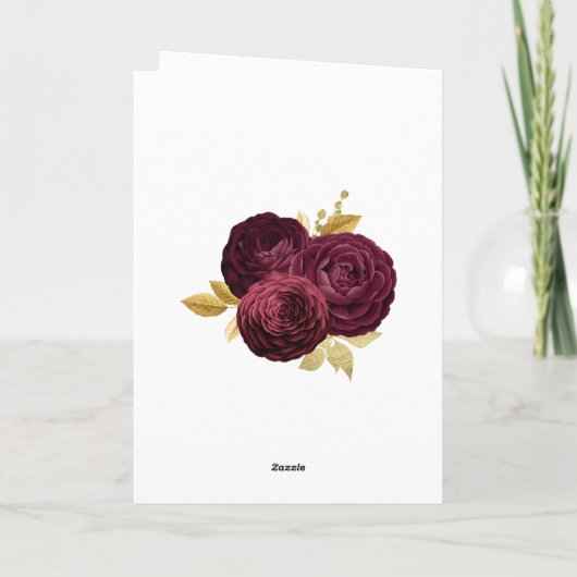  Bourgondië en Goud Bloemen Bruiloft Foto Bedankkaart (Achterkant)