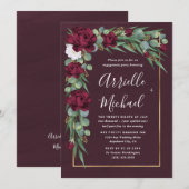 Bourgondië en goud Bloemen Herfst Verlovingsfeest Kaart (Voorkant / Achterkant)