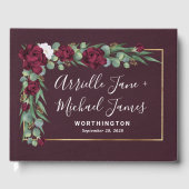 Bourgondië en Goud Bloemen Waterverf Herfst Bruilo Gastenboek (Voorkant)