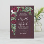 Bourgondië en Goud Bloemen Waterverf Herfst Bruilo Kaart (Staand voorkant)