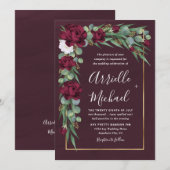 Bourgondië en Goud Bloemen Waterverf Herfst Bruilo Kaart (Voorkant / Achterkant)