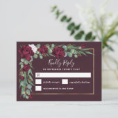 Bourgondië en Goud Bloemen Waterverf Herfst Bruilo RSVP Kaartje (Staand voorkant)