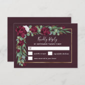 Bourgondië en Goud Bloemen Waterverf Herfst Bruilo RSVP Kaartje (Voorkant / Achterkant)