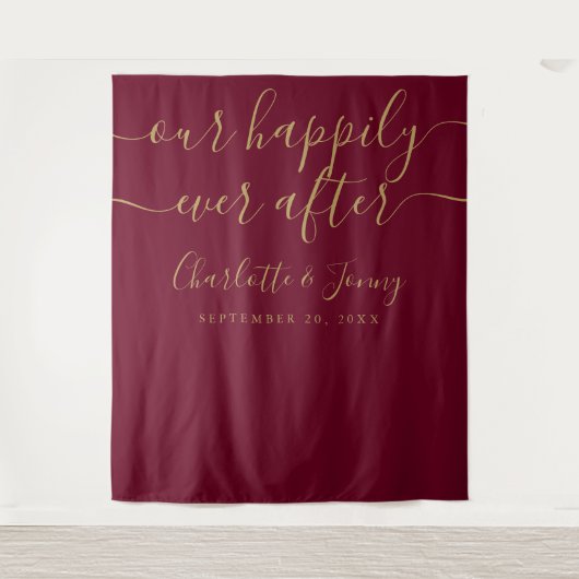 Bourgondië en goud bruiloft foto achtergrond wandkleed (Voorkant)