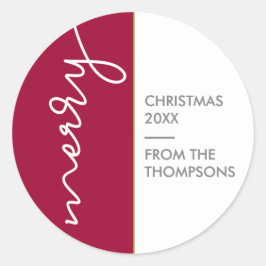 Bourgondië en goud | Eenvoudig vrolijk kerstscript Ronde Sticker