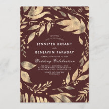 Bourgondië en goud Elegante Bladeren Fall Wedding