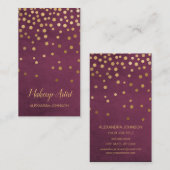 Bourgondië en goud Elegante Confetti Make-up Artis Visitekaartje (Voorkant / Achterkant)