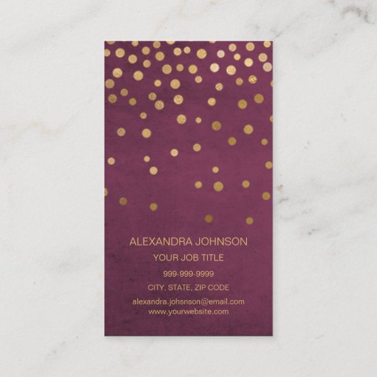 Bourgondië en goud Elegante Confetti Make-up Artis Visitekaartje (Achterkant)