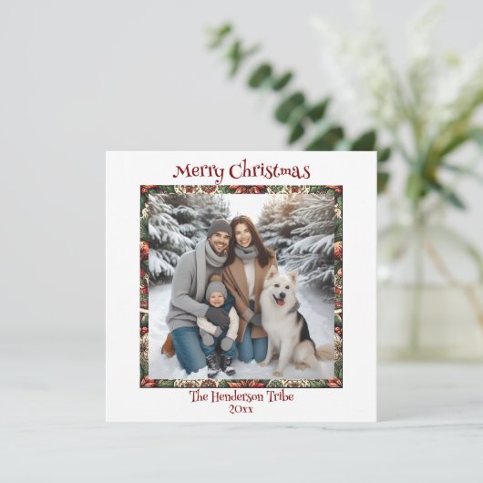 Bourgondië en Goud Familiefoto Kerstmis Feestdagenkaart (Staand voorkant)