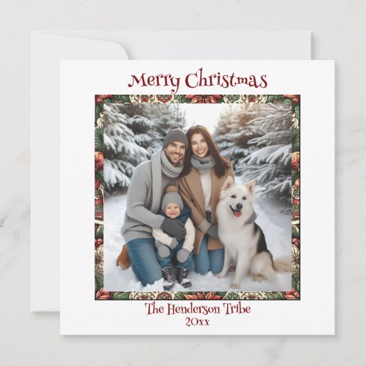 Bourgondië en Goud Familiefoto Kerstmis Feestdagenkaart (Voorkant)