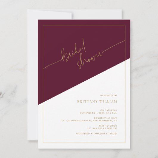 Bourgondië en Goud Geometrisch Vrijgezellenfeest Kaart (Voorkant)