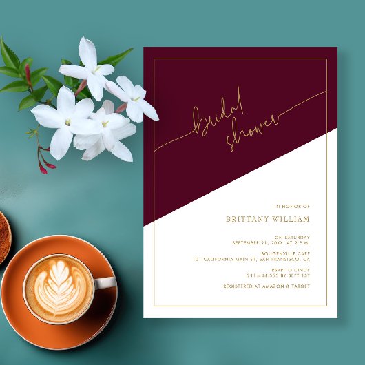 Bourgondië en Goud Geometrisch Vrijgezellenfeest Kaart