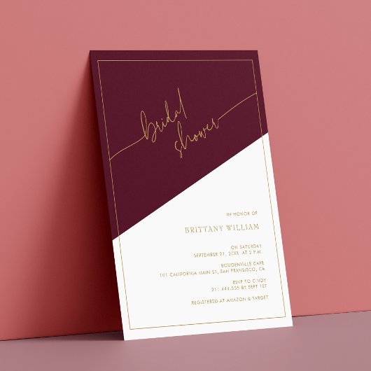 Bourgondië en Goud Geometrisch Vrijgezellenfeest Kaart