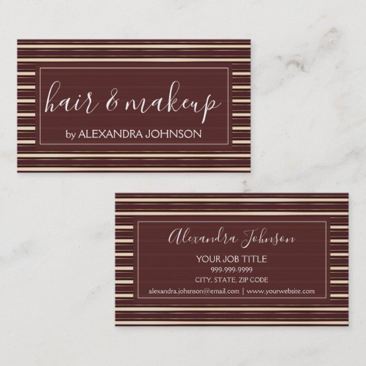 Bourgondië en goud gestreepte moderne patroon visitekaartje (Voorkant / Achterkant)