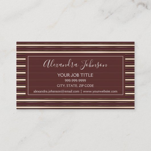 Bourgondië en goud gestreepte moderne patroon visitekaartje (Achterkant)