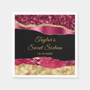Bourgondië en Goud Glam Tranen Sweet Sixteen Servet