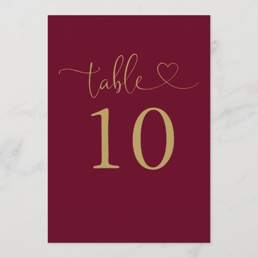 Bourgondië en Goud Hart Script Tafelnummer (Achterkant)