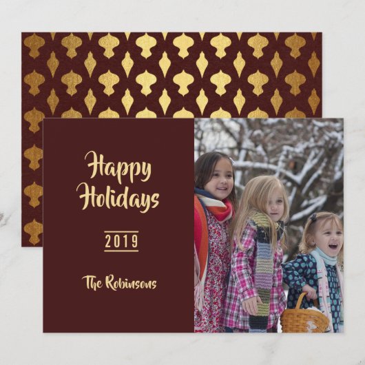 Bourgondië en Goud Kerstmis Groeten familie foto Feestdagenkaart (Voorkant / Achterkant)