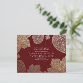 Bourgondië en goud laat herfst de datum redden aankondigingskaart (Staand voorkant)