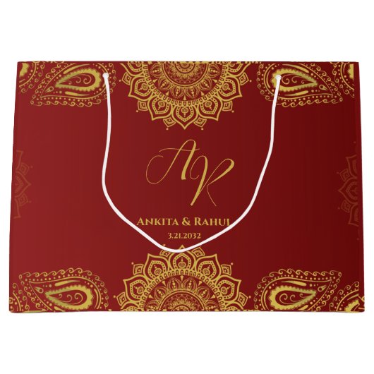 Bourgondië en goud met Mandala Design Indian Weddi Groot Cadeauzakje (Voorkant)