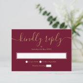 Bourgondië en goud minimalistische elegante script RSVP kaartje (Staand voorkant)