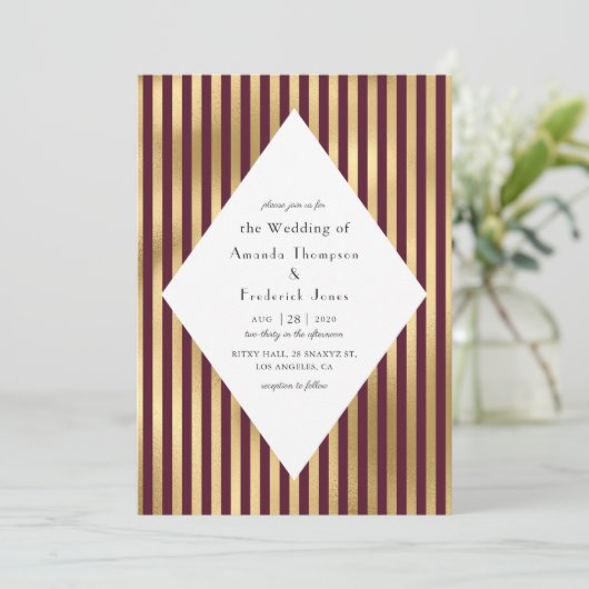 Bourgondië en goud Parijs thema bruiloft Kaart (Staand voorkant)