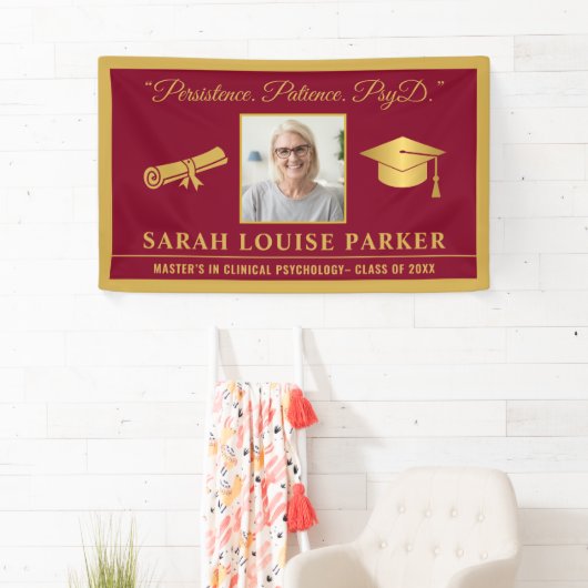 Bourgondië en Goud PsyD Quote Foto Afstuderen 202 Spandoek (Insitu)