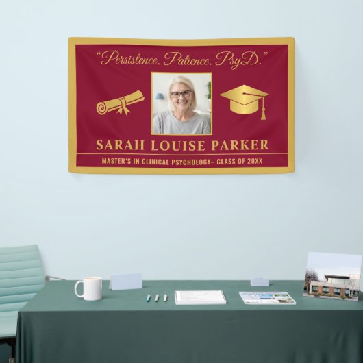 Bourgondië en Goud PsyD Quote Foto Afstuderen 202 Spandoek (Beurs)